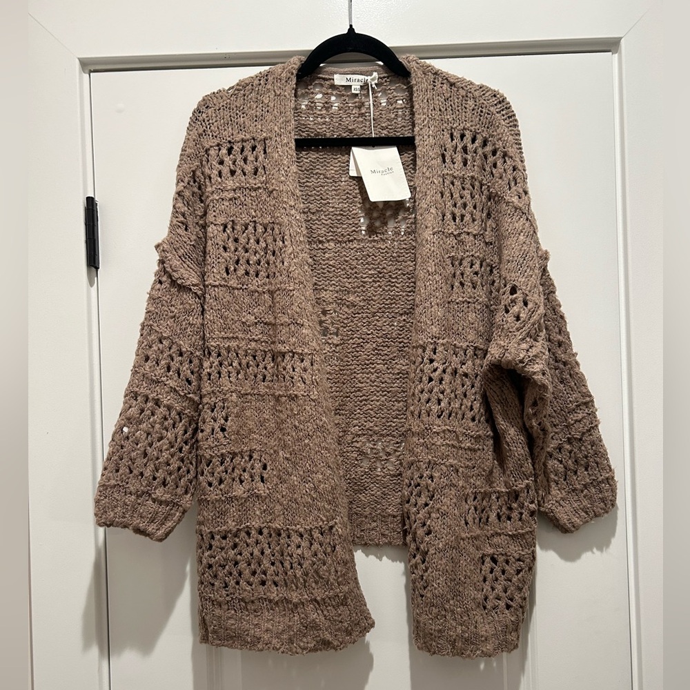 Miracle USA Boutique Open Knit Oversized Cardigan Sweater in Taupe